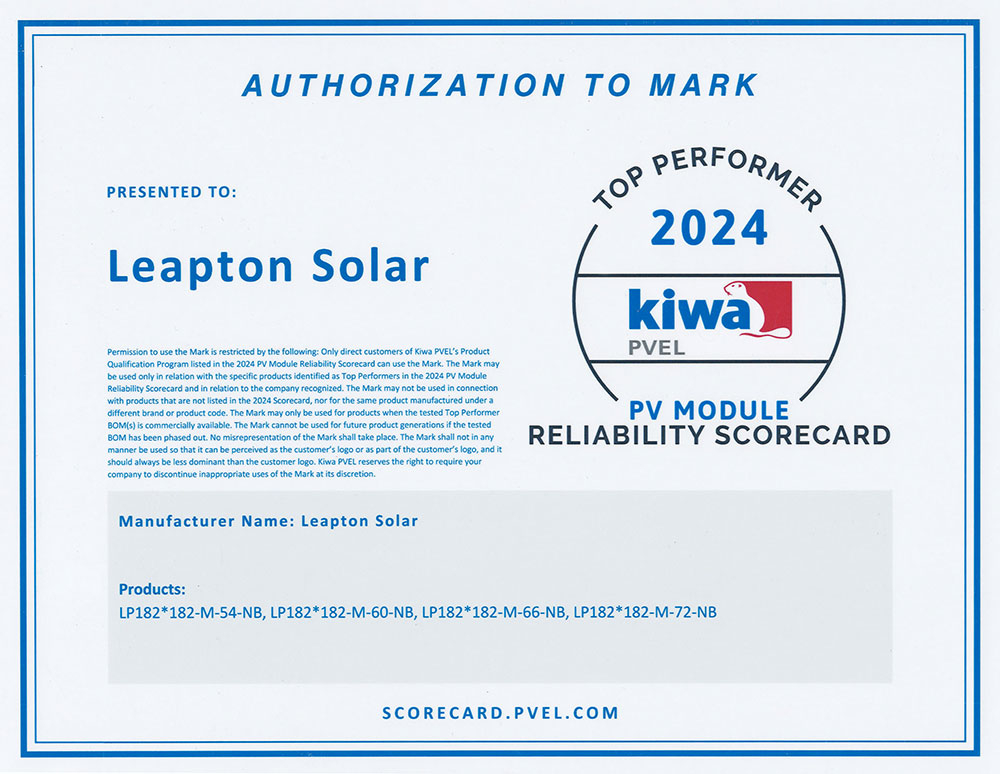 Leapton Energy has got PEVL 2024 Top Performer