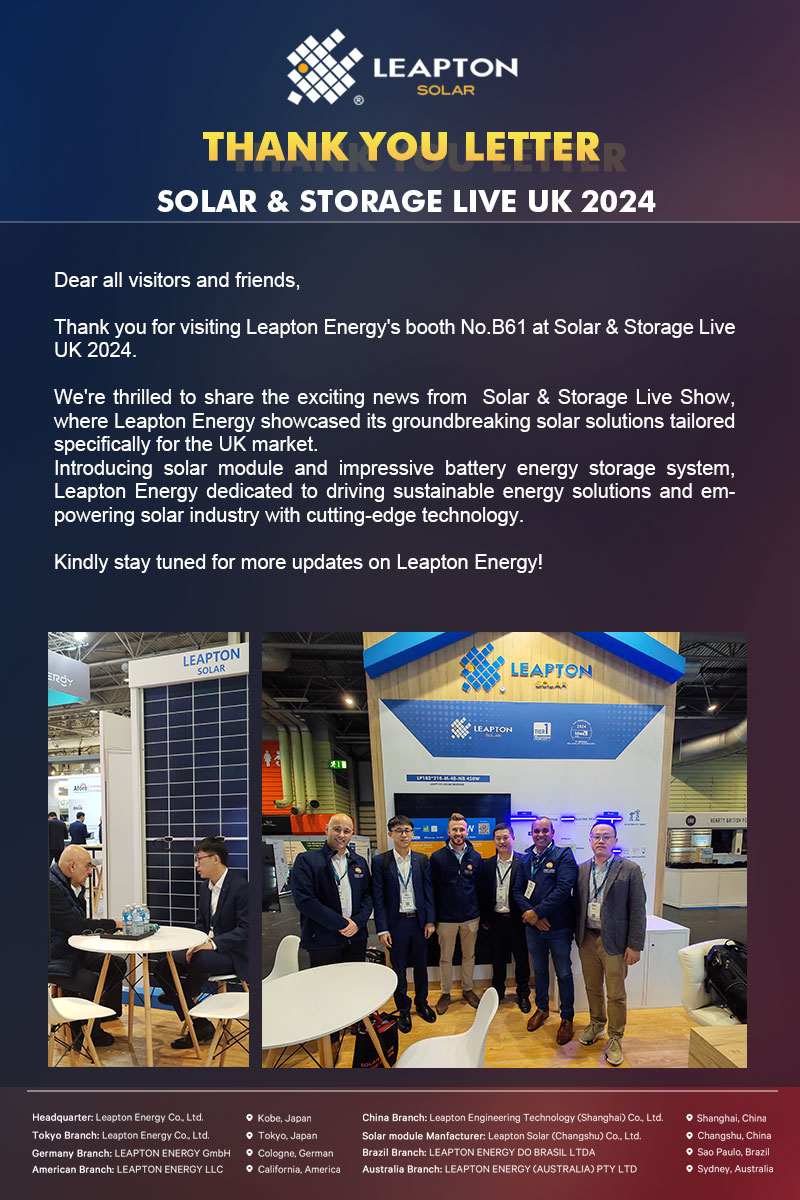 Thank You Letter For Solar & Storage Live UK 2024 Leapton Customers